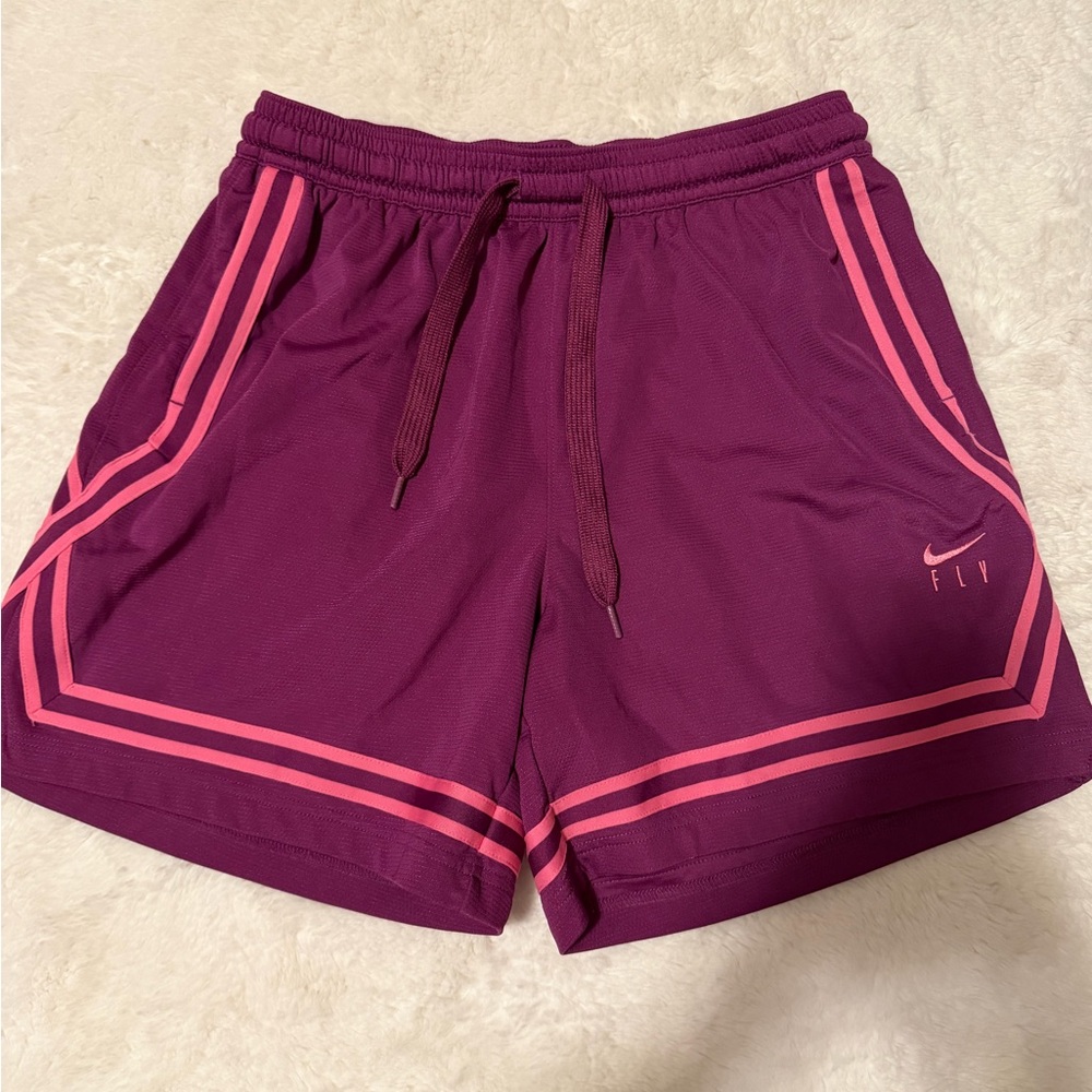 Nike Women's Purple Athletic Shorts with Pink Accents